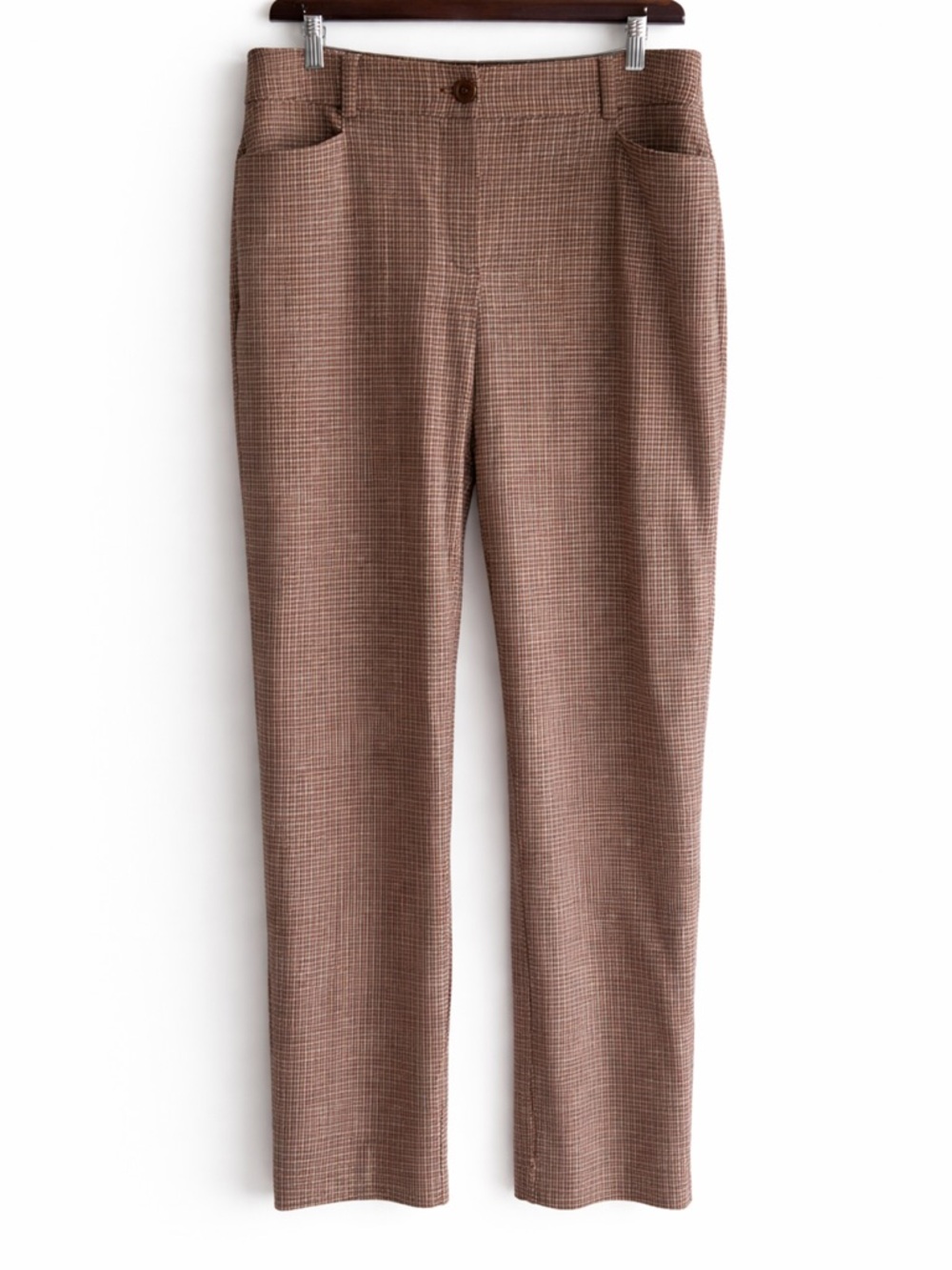 Up! Plaid Straight Leg Pants Size 12 NWT Stretch Career Chic Brown Pink